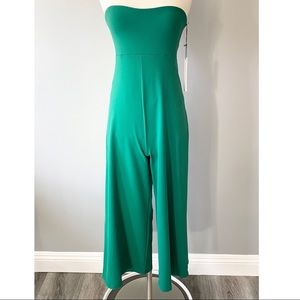 Susana Monaco Womens Green Tube Top Wide Pull On Cropped Leg Jumpsuit Size XS